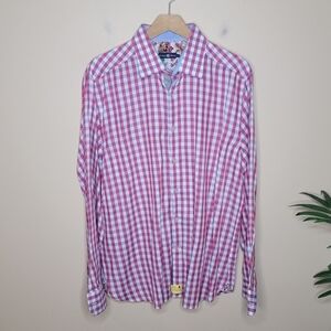 Stone Rose | Pink Blue White Checkered Plaid Button Front Shirt Size XL